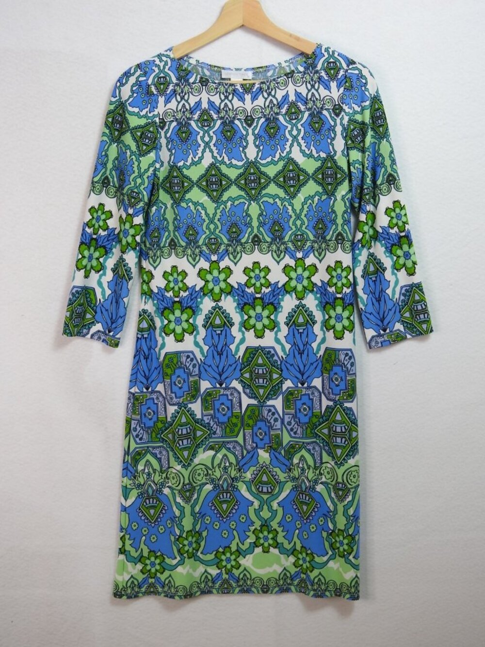 London Times Blue Green Geometric Floral Sheath Dress Women's US 4 - Picture 2 of 7